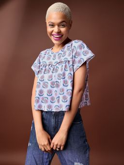 PURVAJA - Floral Print Grey Oversized Top