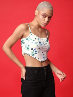PURVAJA - Floral Print White Crop Top