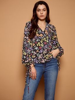 Kibo - Women Tie Knot Sleeve Black Top