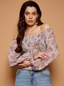 Kibo - Women Off-Shoulder Smocked Lavender Top