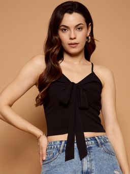 Kibo - Women Front Tie Knot Black Crop Top