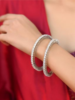 Ratnavali Jewels - Silver Plated American Diamond White Cubic Zirconia Bangle Set