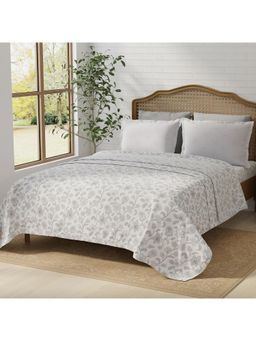 Layers - Pristine 100% Cotton 180 TC Grey Floral King Bedsheet with 2 Pillow Covers