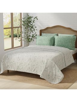 Layers - Pristine 100% Cotton 180 TC Green & White King Bedsheet with 2 Pillow Covers