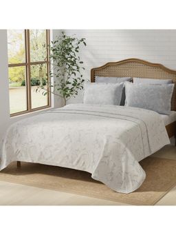 Layers - Pristine 100% Cotton 180 TC Grey Floral King Bedsheet with 2 Pillow Covers