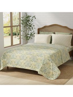 Layers - Pristine 100% Cotton 180 TC Green & Yellow Floral King Bedsheet with 2 Pillow Covers