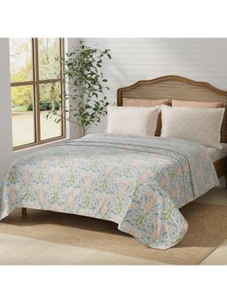 Layers - Pristine 100% Cotton 180 TC Blue Floral King Bedsheet with 2 Pillow Covers