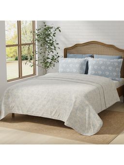 Layers - Pristine 100% Cotton 180 TC Blue Floral King Bedsheet with 2 Pillow Covers