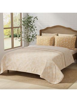 Layers - Pristine 100% Cotton 180 TC Yellow Floral King Bedsheet with 2 Pillow Covers
