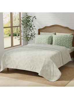 Layers - Pristine 100% Cotton 180 TC Green Floral King Bedsheet with 2 Pillow Covers