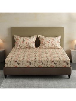 Layers - Lumina Floret 100% Cotton 144 TC Cream & Pink Floral King Bedsheet with 2 Pillow Covers