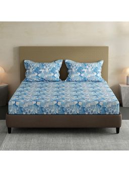 Layers - Lumina Floret 100% Cotton 144 TC Blue Ethnic King Bedsheet with 2 Pillow Covers