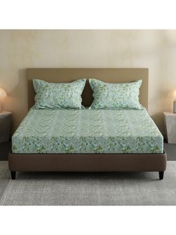 Layers - Lumina Floret 100% Cotton 144 TC Green & Blue Floral Double Bedsheet with 2 Pillow Covers