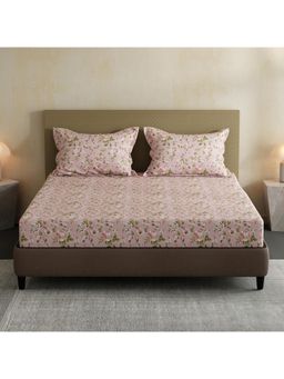Layers - Lumina Floret 100% Cotton 144 TC Pink Floral Double Bedsheet with 2 Pillow Covers