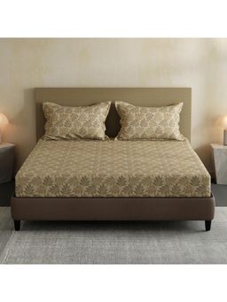 Layers - Lumina Floret 100% Cotton 144 TC Brown Floral Double Bedsheet with 2 Pillow Covers