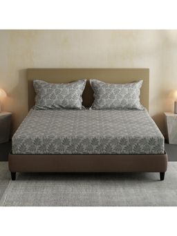 Layers - Lumina Floret 100% Cotton 144 TC Grey Floral Double Bedsheet with 2 Pillow Covers