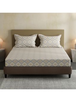 Layers - Lumina Floret 100% Cotton 144 TC Cream & Blue Geometric Double Bedsheet with 2 Pillow Covers