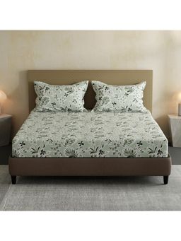 Layers - Lumina Floret 100% Cotton 144 TC Grey Floral Double Bedsheet with 2 Pillow Covers