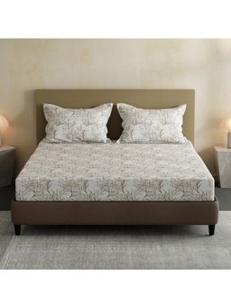 Layers - Lumina Floret 100% Cotton 144 TC White & Beige Floral Double Bedsheet with 2 Pillow Covers