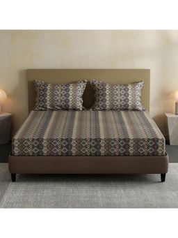 Layers - Lumina Floret 100% Cotton 144 TC Grey Geometric Double Bedsheet with 2 Pillow Covers