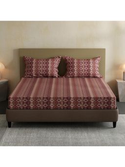 Layers - Lumina Floret 100% Cotton 144 TC Brown Geometric Double Bedsheet with 2 Pillow Covers