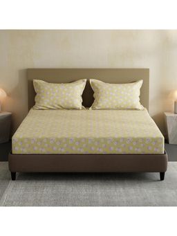Layers - Lumina Floret 100% Cotton 144 TC Yellow Floral Double Bedsheet with 2 Pillow Covers