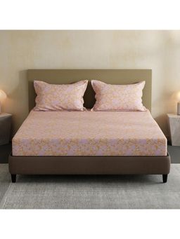 Layers - Lumina Floret 100% Cotton 144 TC Purple & Orange Floral Double Bedsheet with 2 Pillow Covers