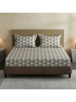 Layers - Lumina Floret 100% Cotton 144 TC Multi-Color Geometric Double Bedsheet with 2 Pillow Covers
