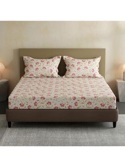 Layers - Lumina Floret 100% Cotton 144 TC Pink Floral Double Bedsheet with 2 Pillow Covers