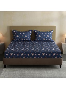 Layers - Lumina Floret 100% Cotton 144 TC Blue Floral Double Bedsheet with 2 Pillow Covers
