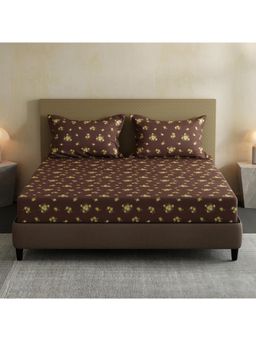 Layers - Lumina Floret 100% Cotton 144 TC Brown Floral Double Bedsheet with 2 Pillow Covers