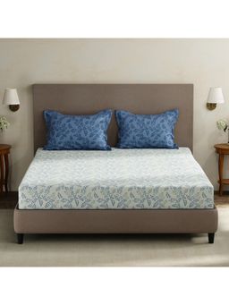 Layers - Forever 100% Cotton 120 TC Blue Floral King Bedsheet with 2 Pillow Covers
