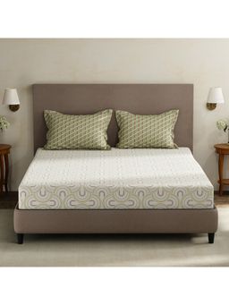 Layers - Forever 100% Cotton 120 TC White & Green Geometric King Bedsheet with 2 Pillow Covers