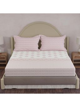 Layers - Forever 100% Cotton 120 TC Pink Ethnic King Bedsheet with 2 Pillow Covers