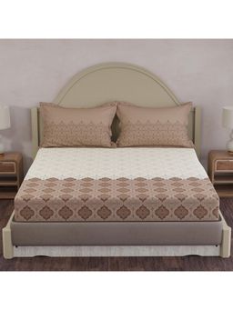 Layers - Forever 100% Cotton 120 TC Brown & White Ethnic King Bedsheet with 2 Pillow Covers