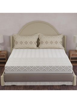 Layers - Forever 100% Cotton 120 TC Grey & White Ethnic King Bedsheet with 2 Pillow Covers
