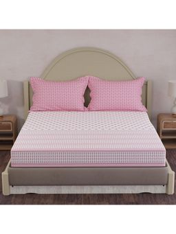 Layers - Forever 100% Cotton 120 TC Pink Ethnic King Bedsheet with 2 Pillow Covers