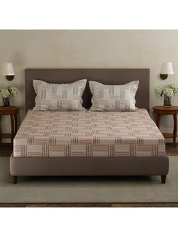 Layers - Forever 100% Cotton 120 TC Beige Geometric Double Bedsheet with 2 Pillow Covers