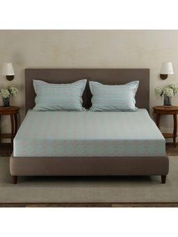 Layers - Forever 100% Cotton 120 TC Blue Geometric Double Bedsheet with 2 Pillow Covers
