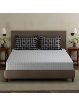 Layers - Forever 100% Cotton 120 TC Grey Geometric Double Bedsheet with 2 Pillow Covers