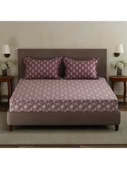 Layers - Forever 100% Cotton 120 TC Brown Floral Double Bedsheet with 2 Pillow Covers