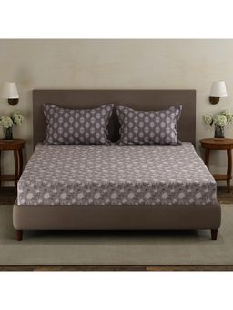Layers - Forever 100% Cotton 120 TC Grey Floral Double Bedsheet with 2 Pillow Covers