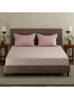 Layers - Forever 100% Cotton 120 TC Pink Floral Double Bedsheet with 2 Pillow Covers