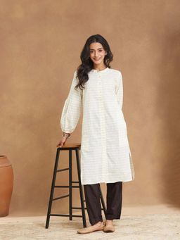 Fabindia - Off White Natural Cotton Calf Length Kurta