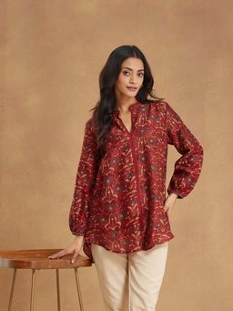 Fabindia - Red Cotton Silk Ajrakh Printed Tunic