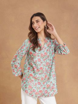 Fabindia - Green Cotton Silk Hand Block Printed Tunic