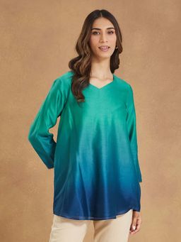 Fabindia - Blue Cotton Silk Tie and Dye Tunic