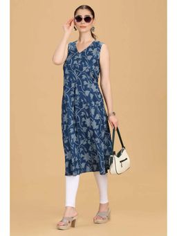 Cotton Culture - Indigo Cotton Printed Sleeveless Kurta