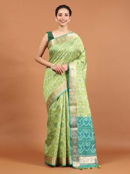 MEENA BAZAAR - Woven Green Saree without Blouse