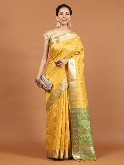 MEENA BAZAAR - Woven Mustard Saree without Blouse